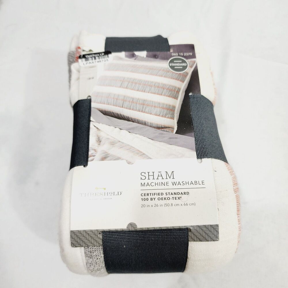 Threshold Standard Gray White Coral Oeko-tex Pillow Sham 100% Cotton 20in x 26in